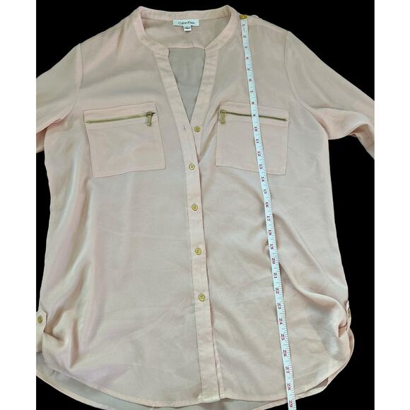 Calvin Klein Zip Pocket Utility Blouse Top Blush Pink Work Business Size Large - Picture 9 of 10